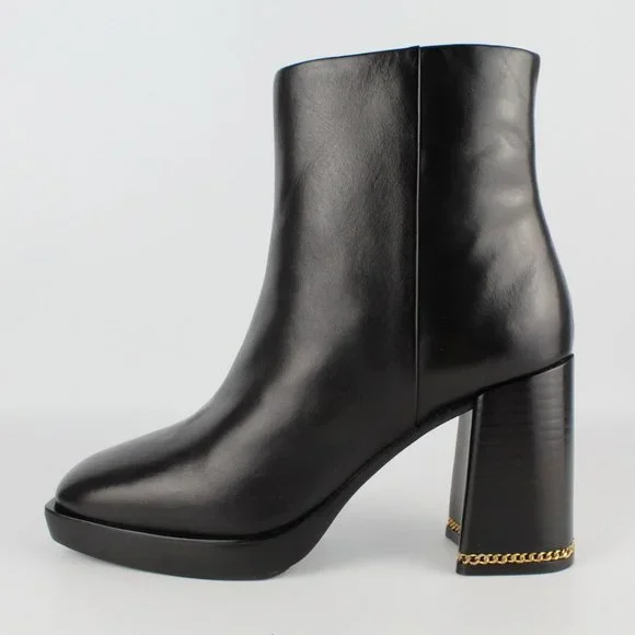 New TORY BURCH High Heel Leather Booties- Ankle Boots with Chain Accent